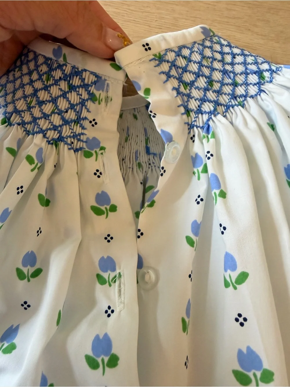 The Beaufort Bonnet Company White Top with Blue & Green Floral Print